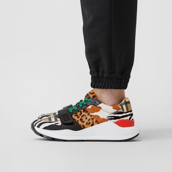 Burberry Other - Burberry
Men's Ramsey Signature Check & Mixed Animal-Print Sneakers